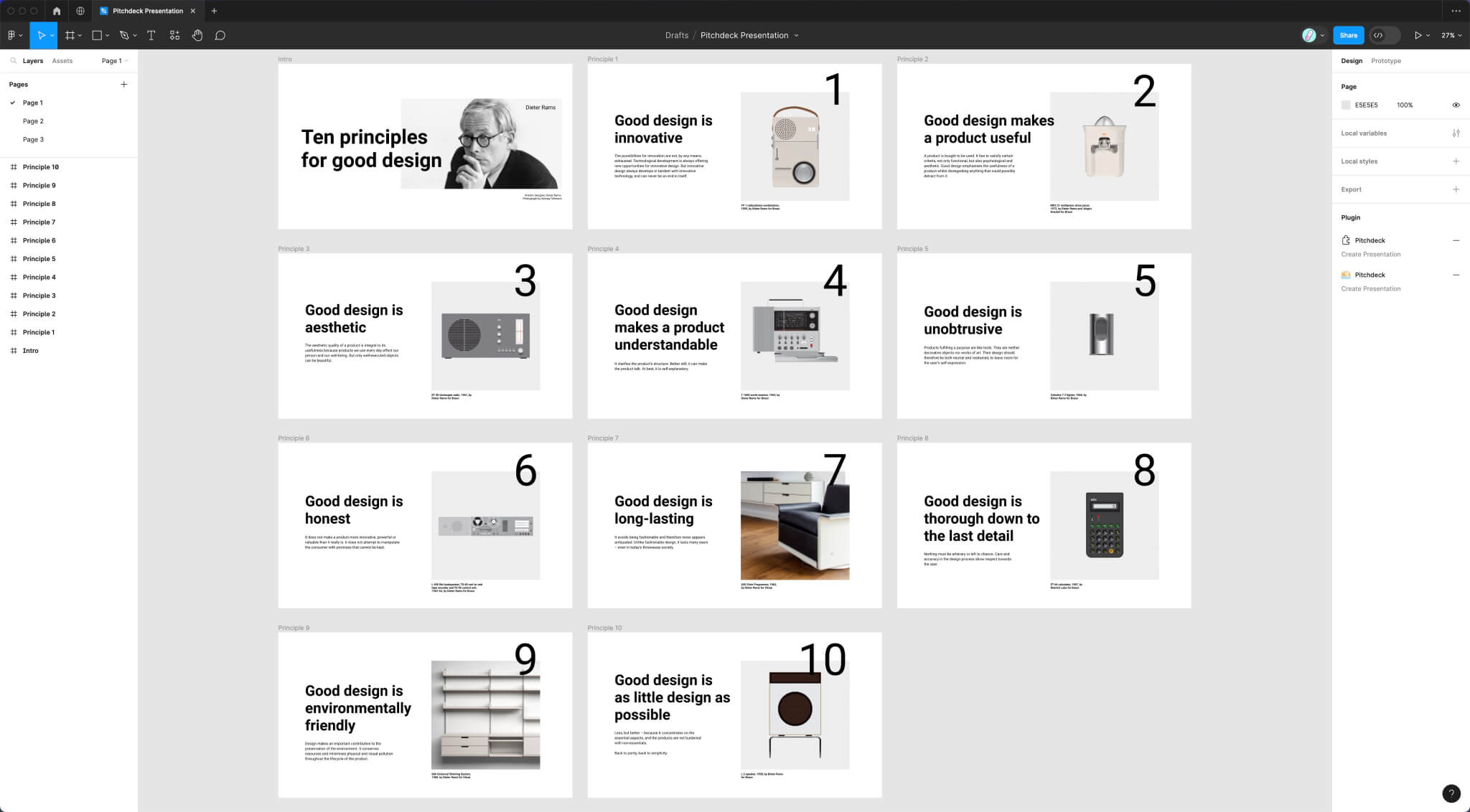 Screenshot of Pitchdeck slides from Figma